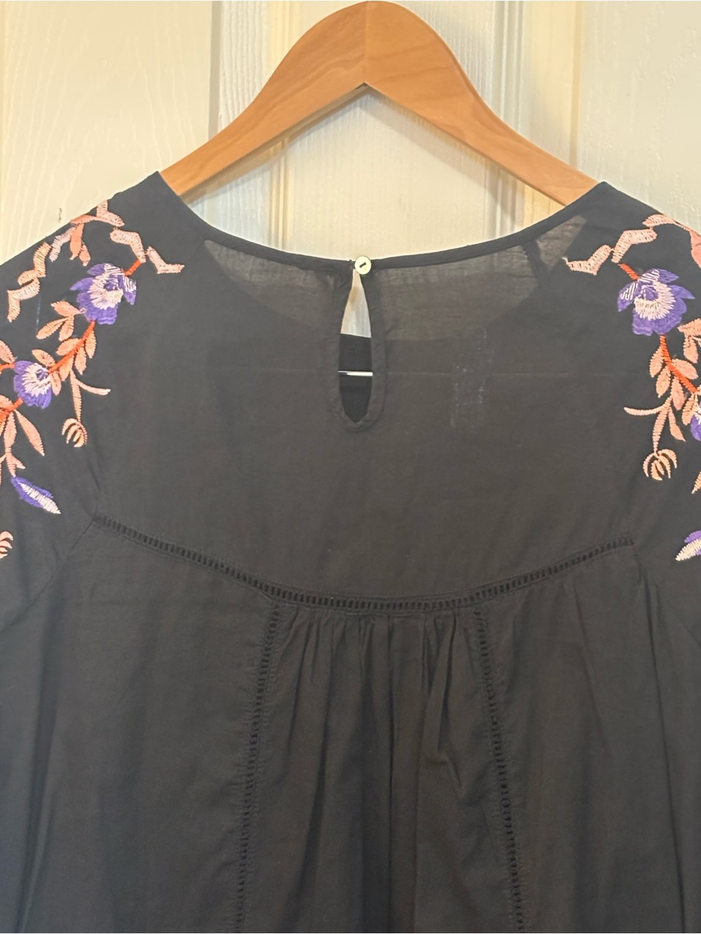 Free People Embroidered Black Mini Dress XS – Fall Boho Floral Back‑to‑School - Picture 8 of 8